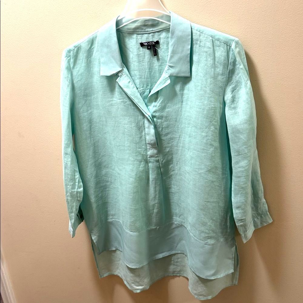 NIC+ZOE Women’s light blue/mint green top Long Tunic size Medium